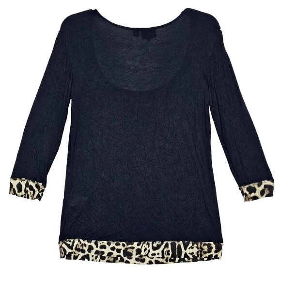 Just Cavalli Large Black Jersey Animal Printed Trim Scoop Neck Shirt Long Sleeve - Picture 3 of 5